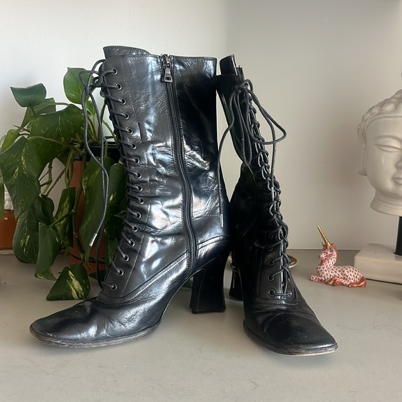 Prada Leather Mid-Calf Lace-Up Boots 6.5/6 - Picture 6 of 6